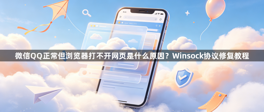微信QQ正常但浏览器打不开网页是什么原因?Winsock协议修复教程1
