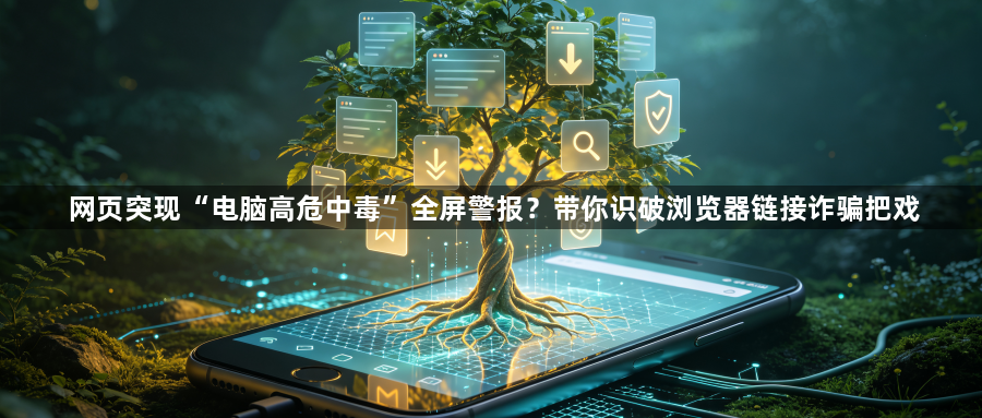 网页突现“电脑高危中毒”全屏警报？带你识破浏览器链接诈骗把戏1