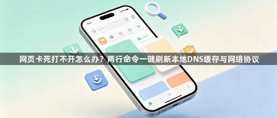 网页卡死打不开怎么办?两行命令一键刷新本地DNS缓存与网络协议1
